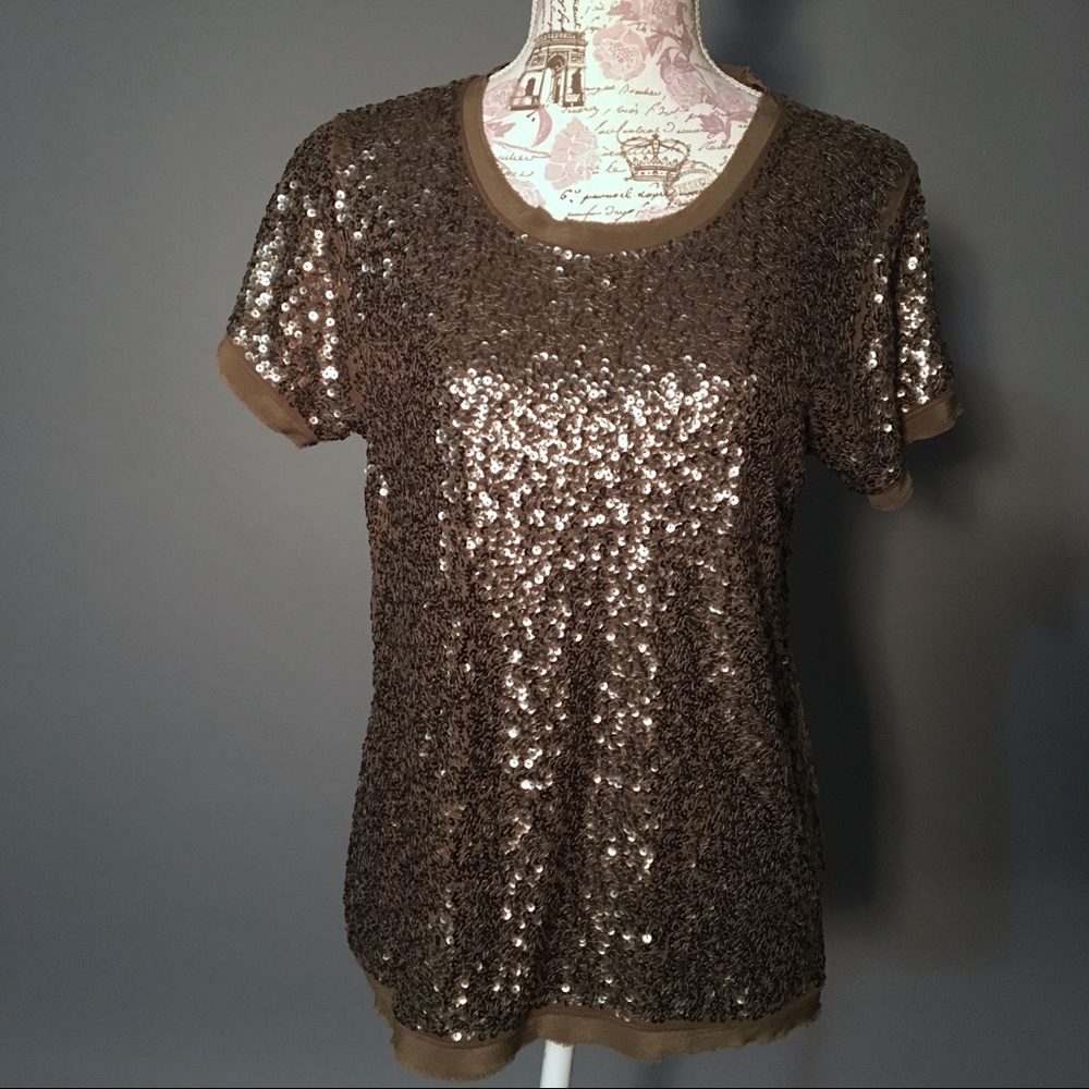 J. Crew Olive Green Sequin T Shirt